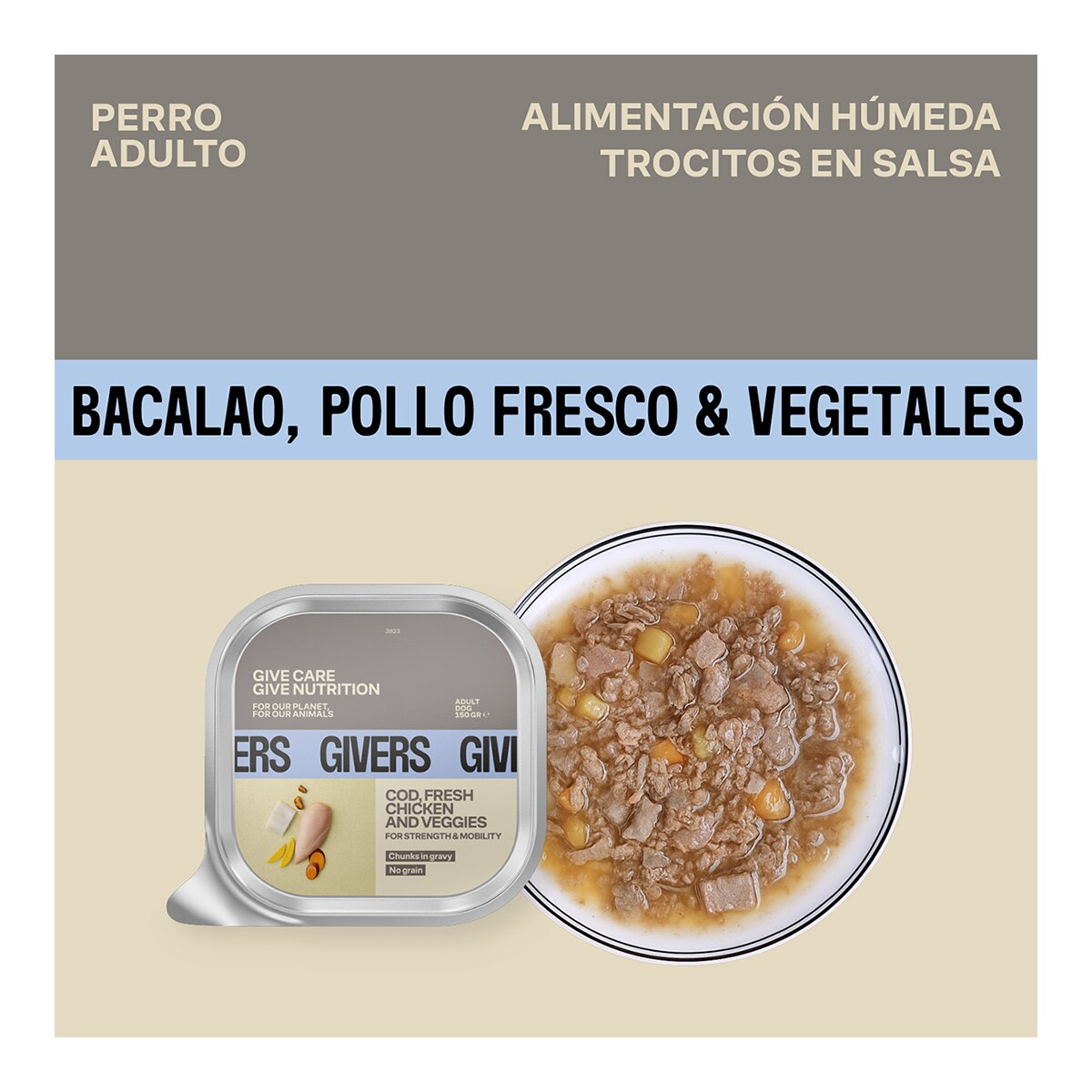 Alimento húmedo para perros adultos Givers pollo fresco y vegetales 150 gr 3