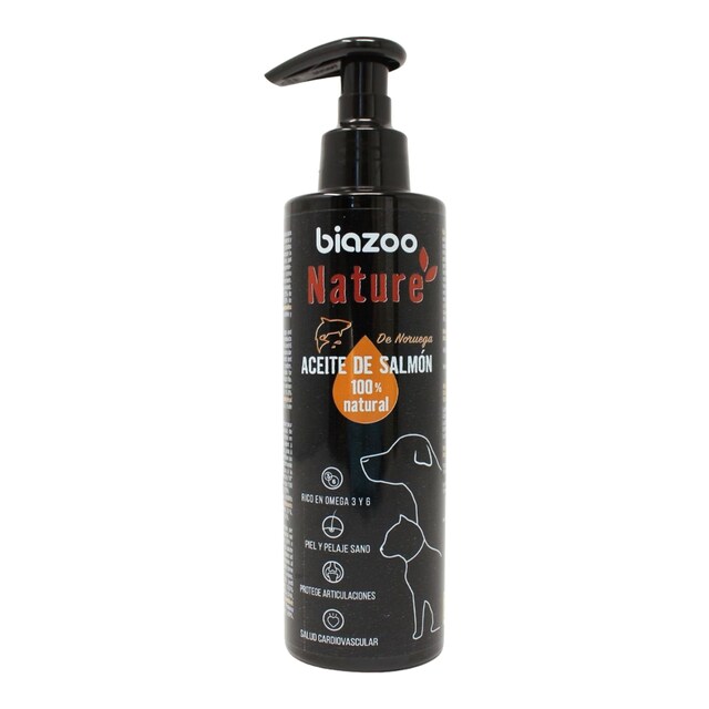 Suplemento para perros y gatos Biazoo aceite de salmón 200 ml