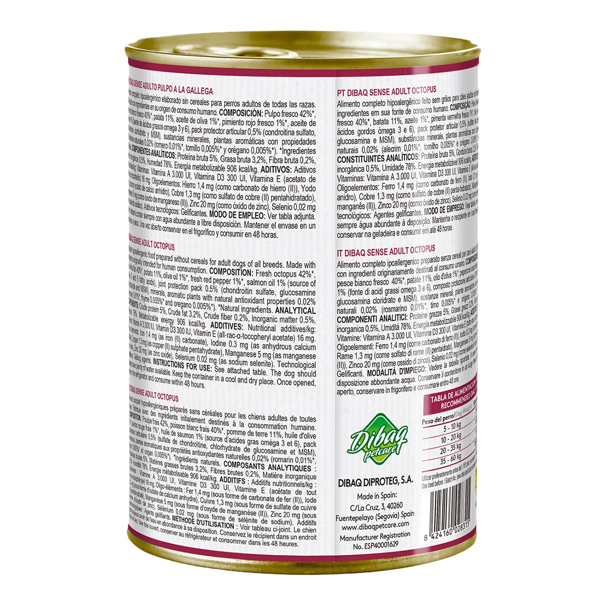 Comida húmeda para perros adultos hipoalergénico Dibaq Sense pulpo a la gallega 380 g 2