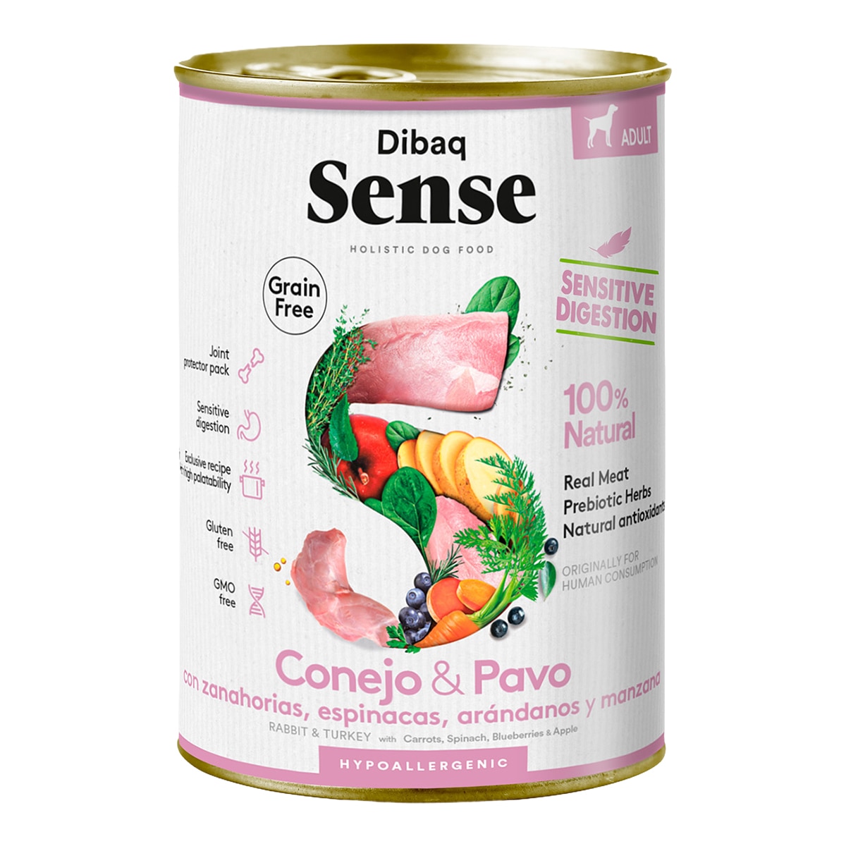 Imagen 0 de Comida húmeda para perros adultos hipoalergénico digestión sensible Dibaq Sense conejo y pavo 380 g