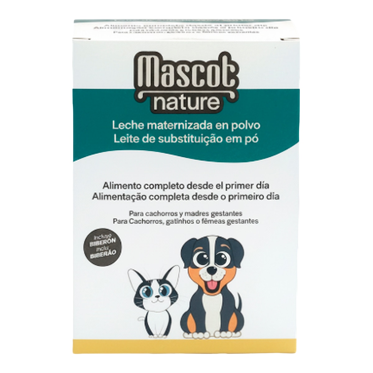 Imagen 1 de Leche en polvo + biberón para perros y gatos cachorros Mascot Nature 400 g