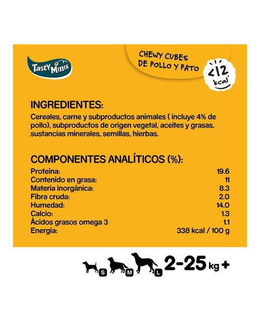 Snack para perros adultos Pedigree Tasty Chewy cubes pollo y pato 130 g 3