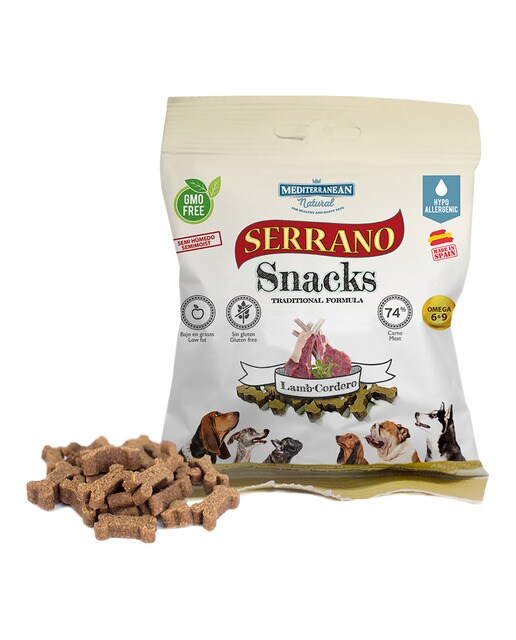 Snack para perros adultos Mediterranean Natural Serrano cordero 85 g 2