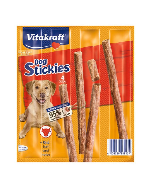 Vitakraft - Snack para perros Vitakraft stickies buey 4 x 11 g
