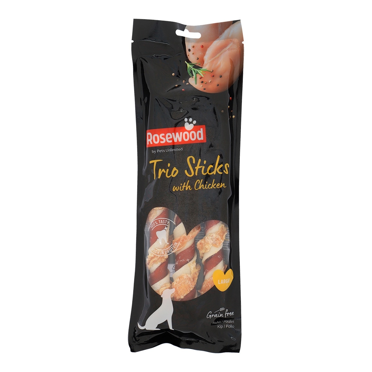 Rosewood - Snack para perros adultos medianos y grandes Rosewood sticks masticables tricolor pollo 3 sticks x 80 g.