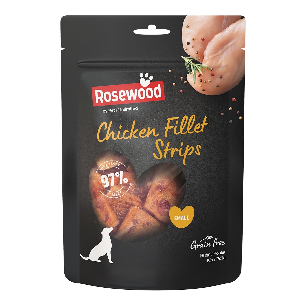 Rosewood - Snack para perros adultos Rosewood filetes de pollo tiras pequeñas Grain Free 150 g.