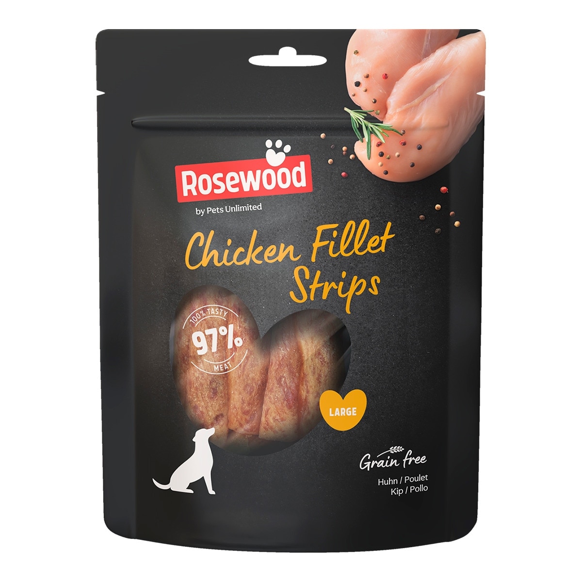Rosewood - Snack para perros adultos Rosewood filetes de pollo tiras grandes Grain Free 150 g.