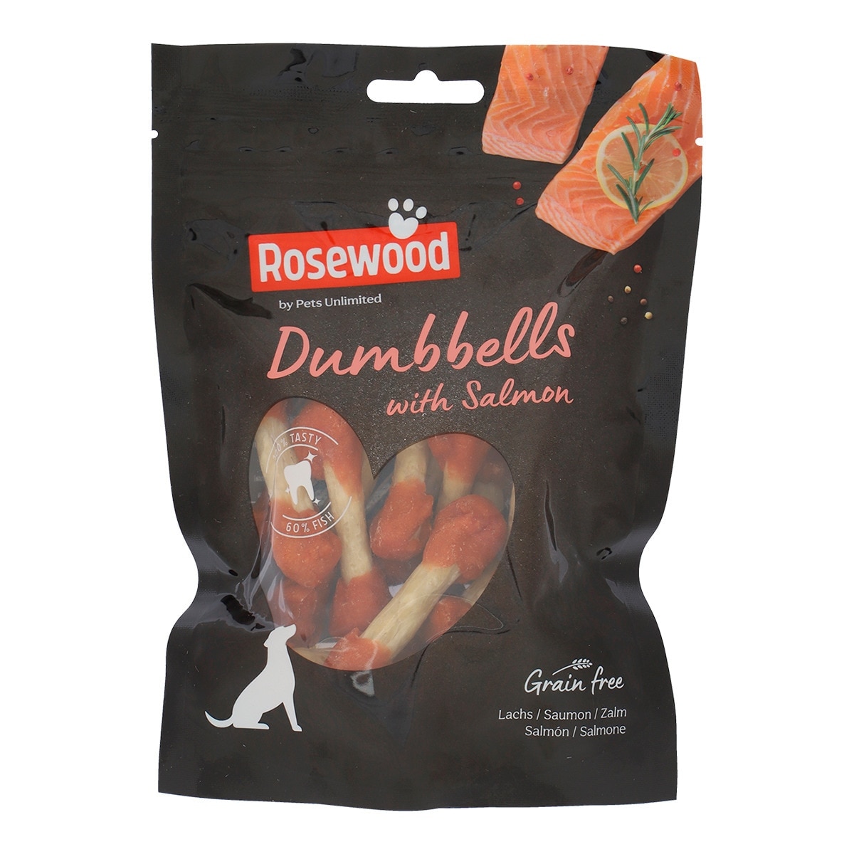Rosewood - Snack para perros adultos pequeños y medianos Rosewood huesitos grain free salmón 150 g.