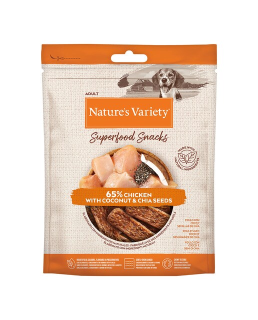 Nature's Variety - Snack para perros adultos Nature's Variety Superfood pollo con coco y chía 85 g