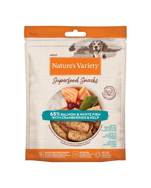 Nature's Variety - Snack para perros adultos Nature's Variety Superfood salmón con arándanos y algas 85 g