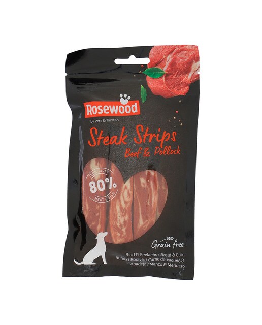 Rosewood - Snack para perros adultos medianos y grandes steak fillet Rosewood ternera y bacalao 100 g