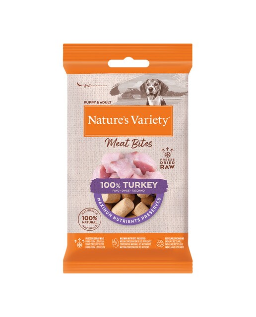 Nature's Variety - Snack para perros cachorros y adultos Nature's Variety Meat Bites pavo liofilizado 20 g