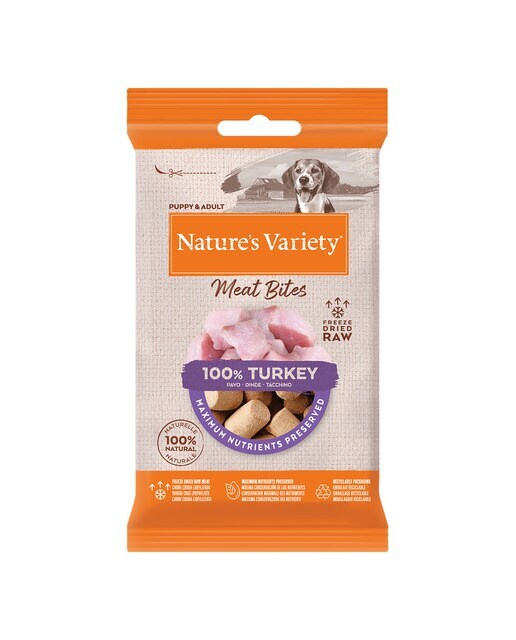 Snack para perros cachorros y adultos Nature's Variety Meat Bites pavo liofilizado 20 g