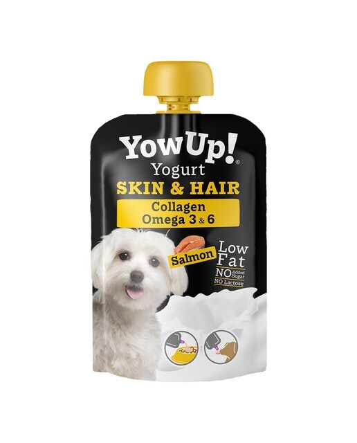 Yogur sin lactosa para perros adultos Yow Up piel y pelo salmón 115 g