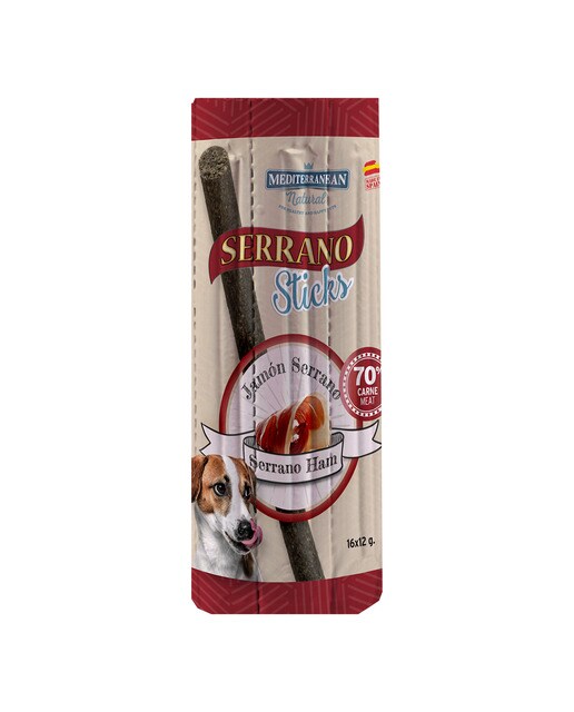 Mediterranean Natural - Snack para perros adultos Mediterranean Natural Serrano sticks jamón serrano 16 x 12 g