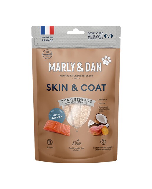 Marly & Dan - Snack para perros adultos Marly & Dan piel y pelo salmón 80 g