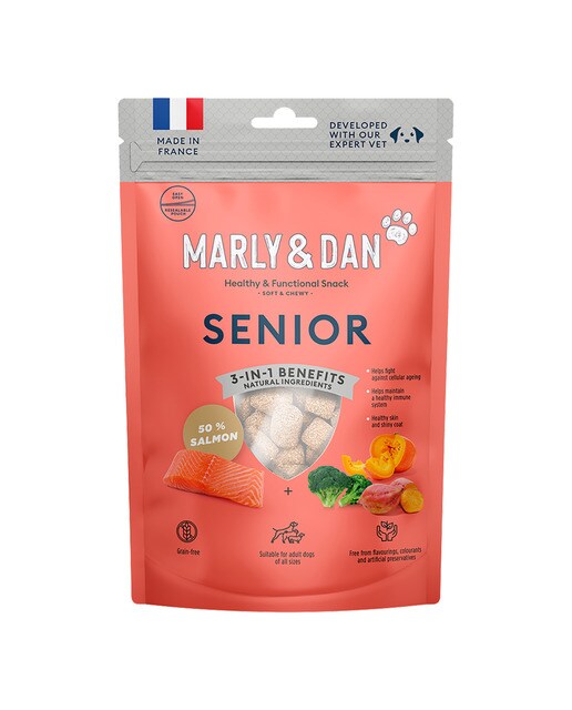 Marly & Dan - Snack para perros sénior Marly & Dan antioxidante salmón 100 g