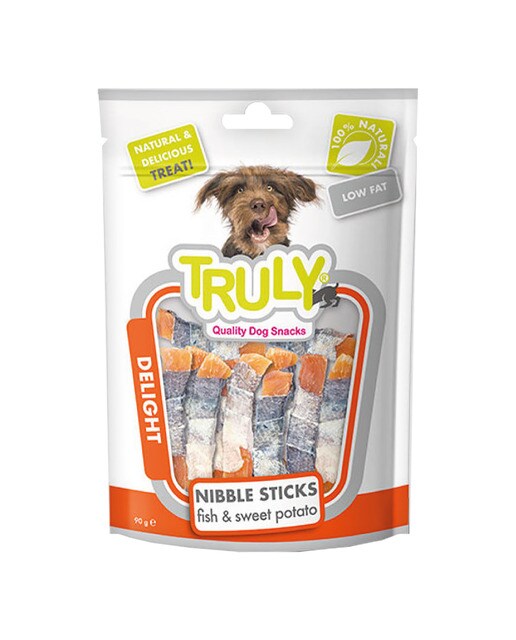 Truly - Snack para perros adultos Truly palitos boniato y pescado 90 g