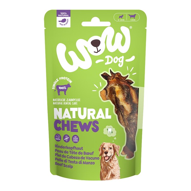 Snack para perros adultos medianos y grandes Wow Natural Chews piel de cabeza de vacuno 350 g