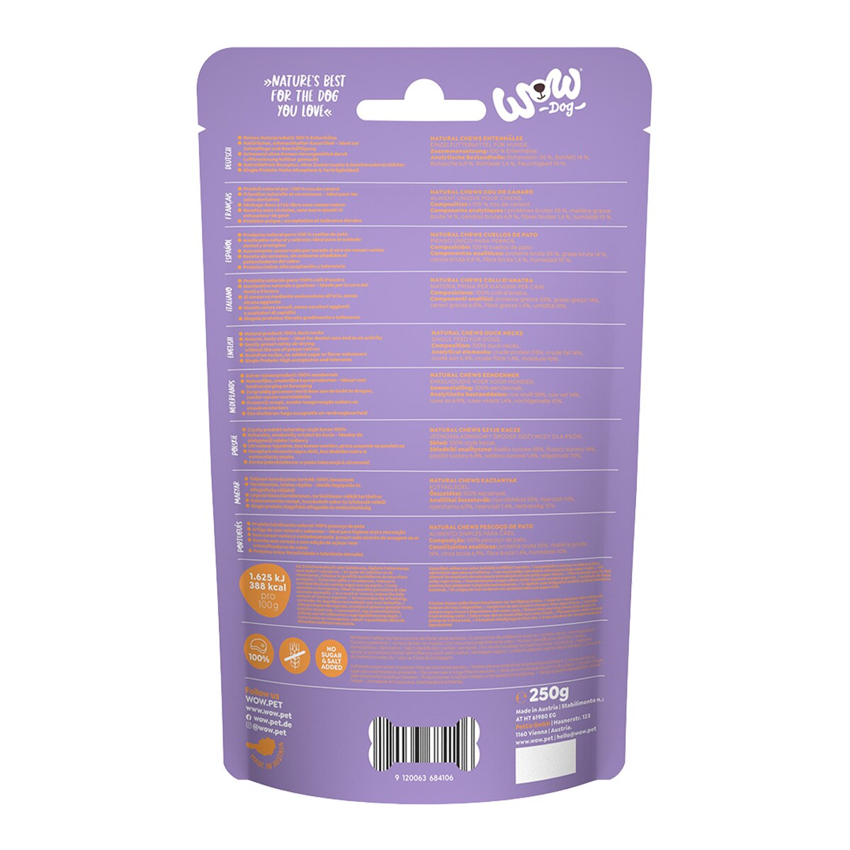 Snack para perros adultos Wow Natural Chews cuellos de pato 250 g 2