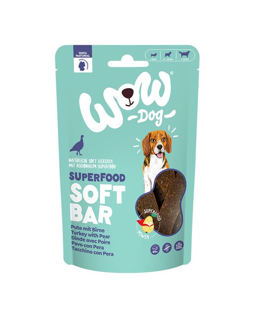 Wow - Snack para perros Wow Superfood tiras pavo con pera 150 g