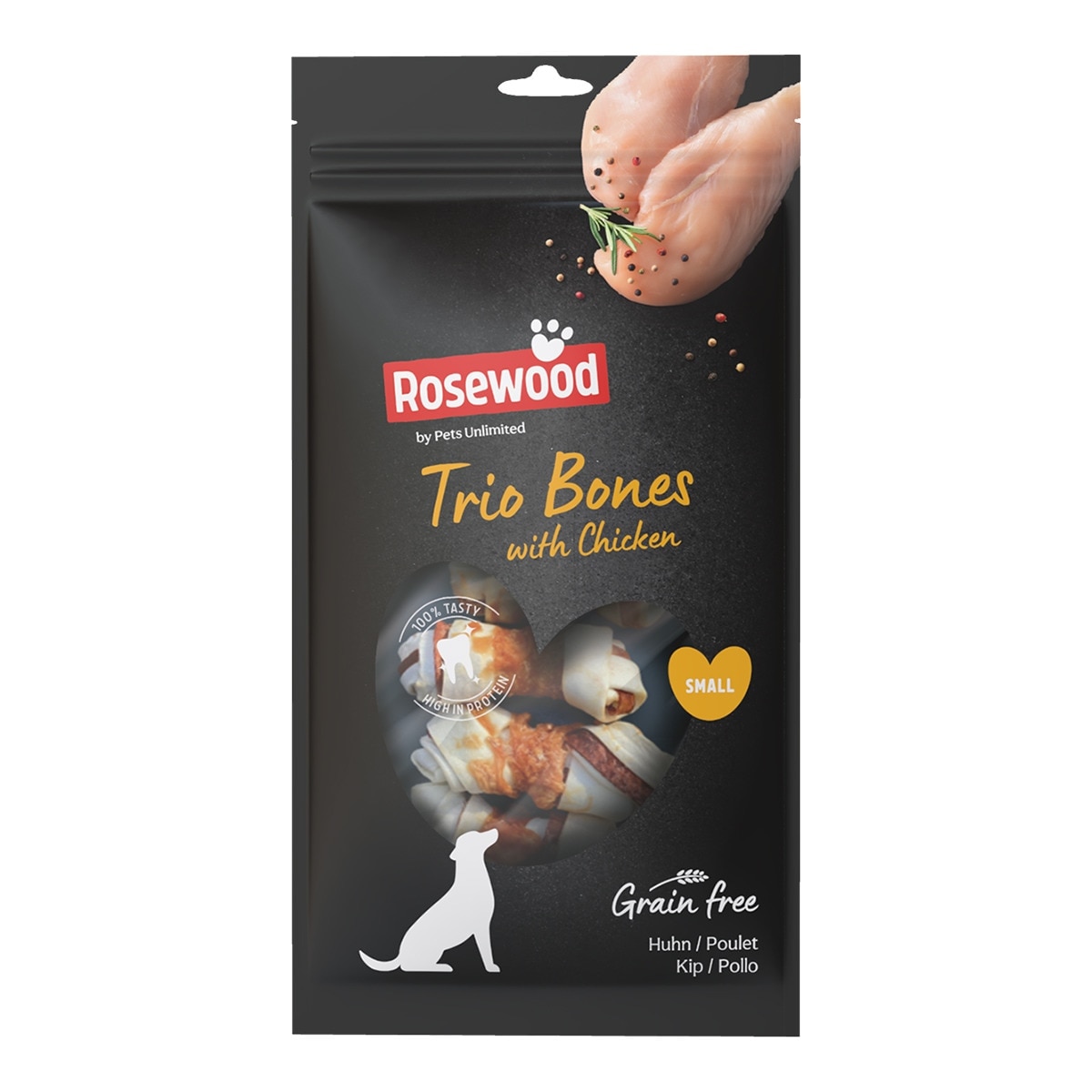 Rosewood - Snack para perros adultos minis y pequeños Rosewood trío huesos pollo 4 sticks