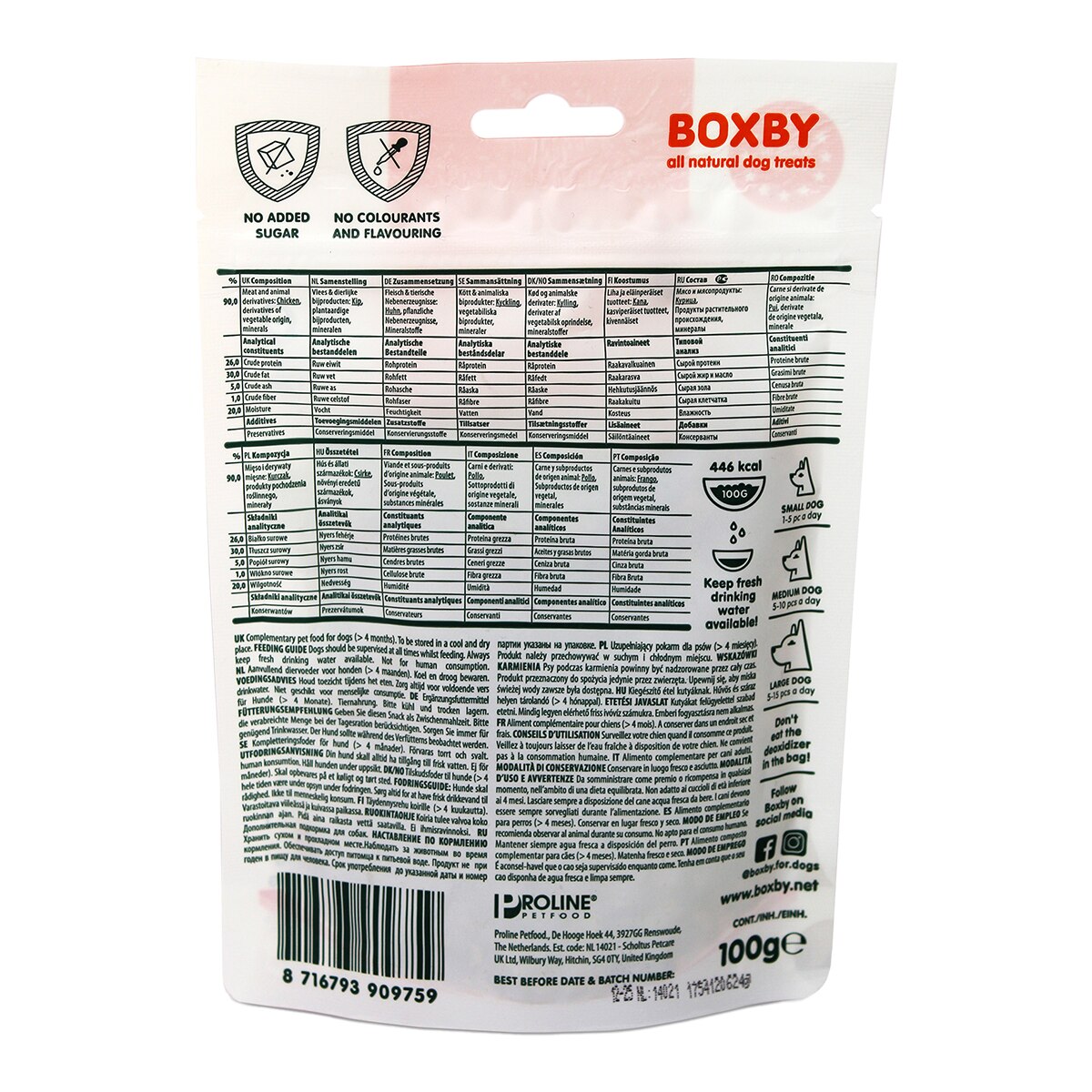 Snack para perros cachorros y adultos Boxby Chicken Trainers pollo 100 g 2