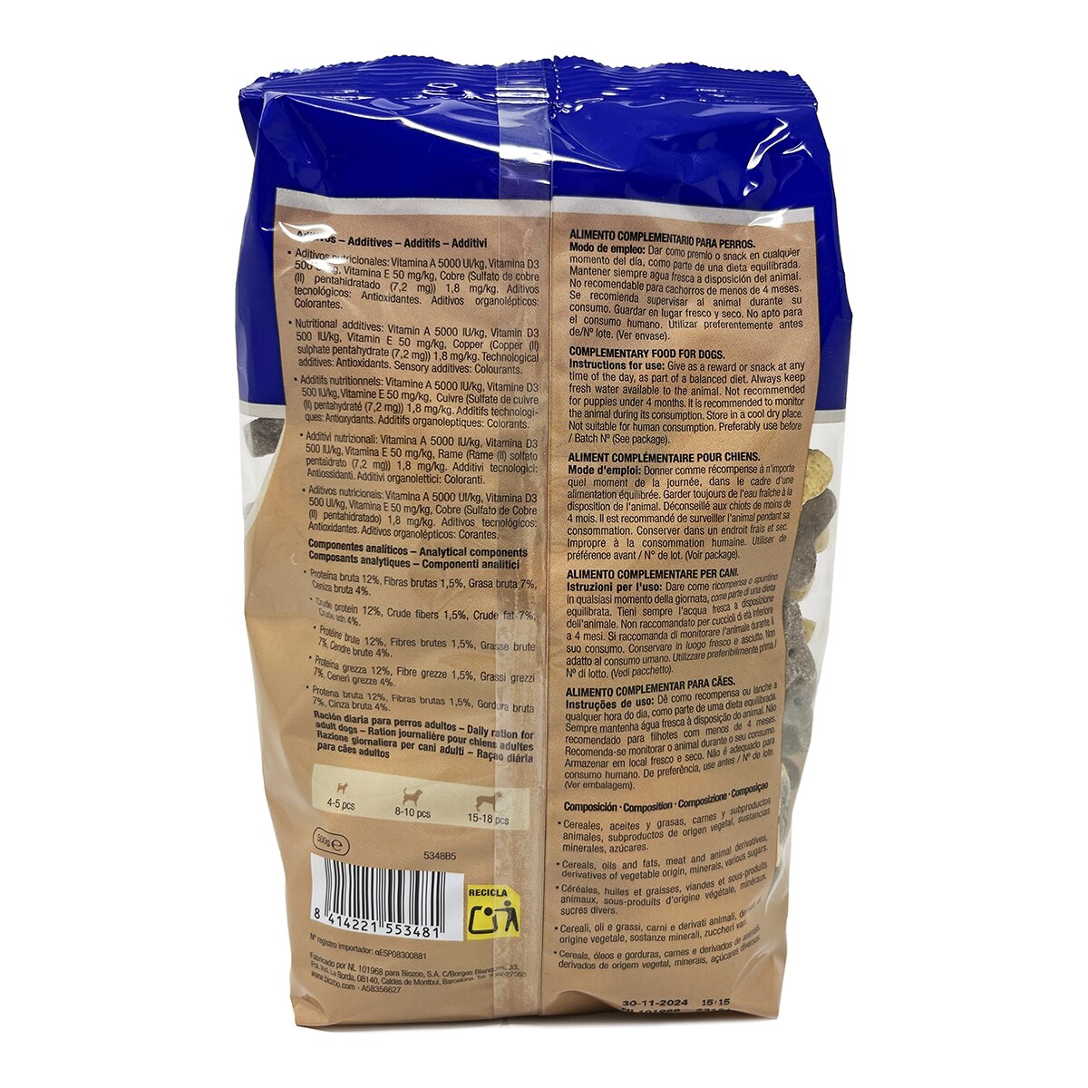 Snack para perros adultos Biazoo hueso vainillla y galleta con carne 500 g 2