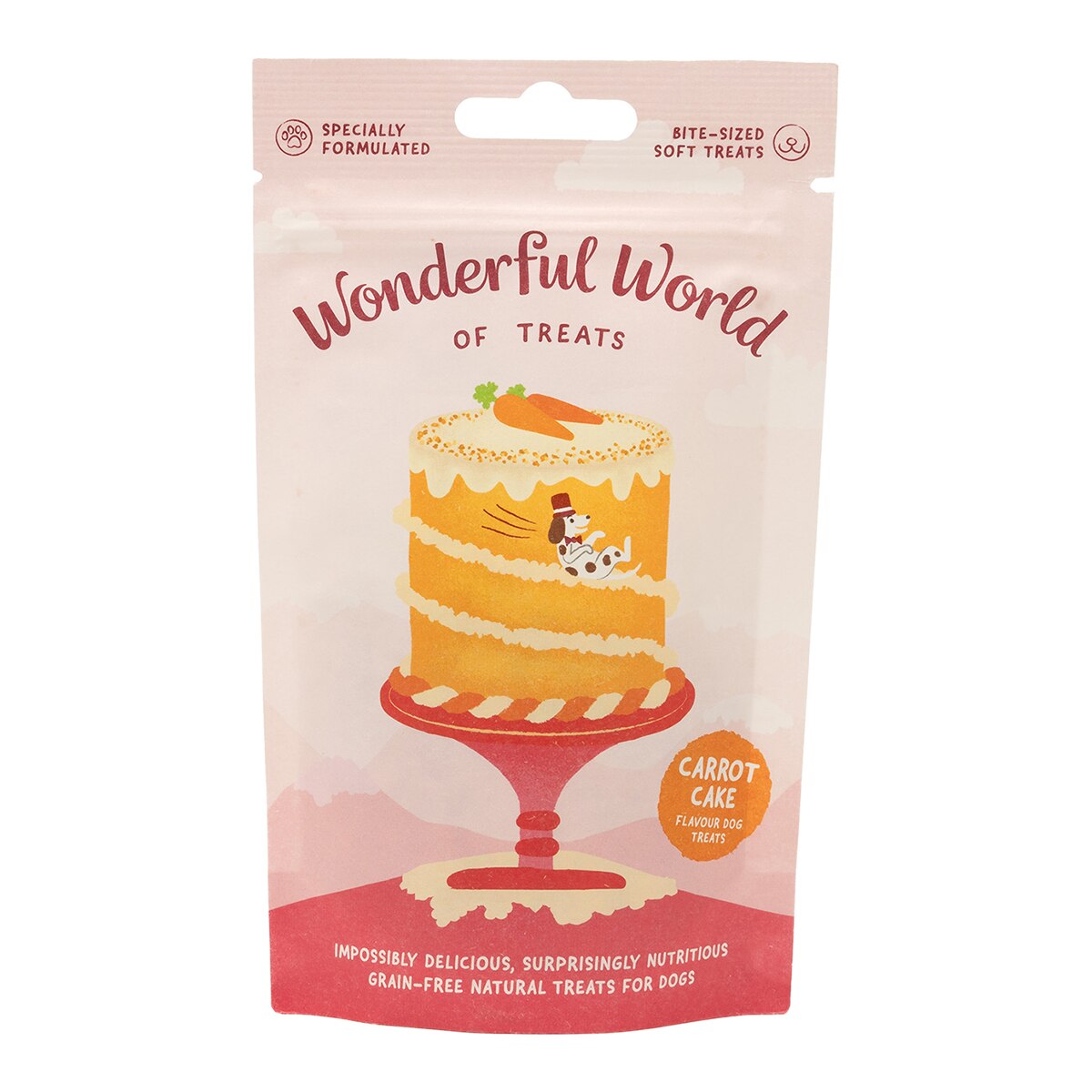 Wonderful World – Snack para perrros adultos y sénior tarta de zanahoria Wonderful World 50g.