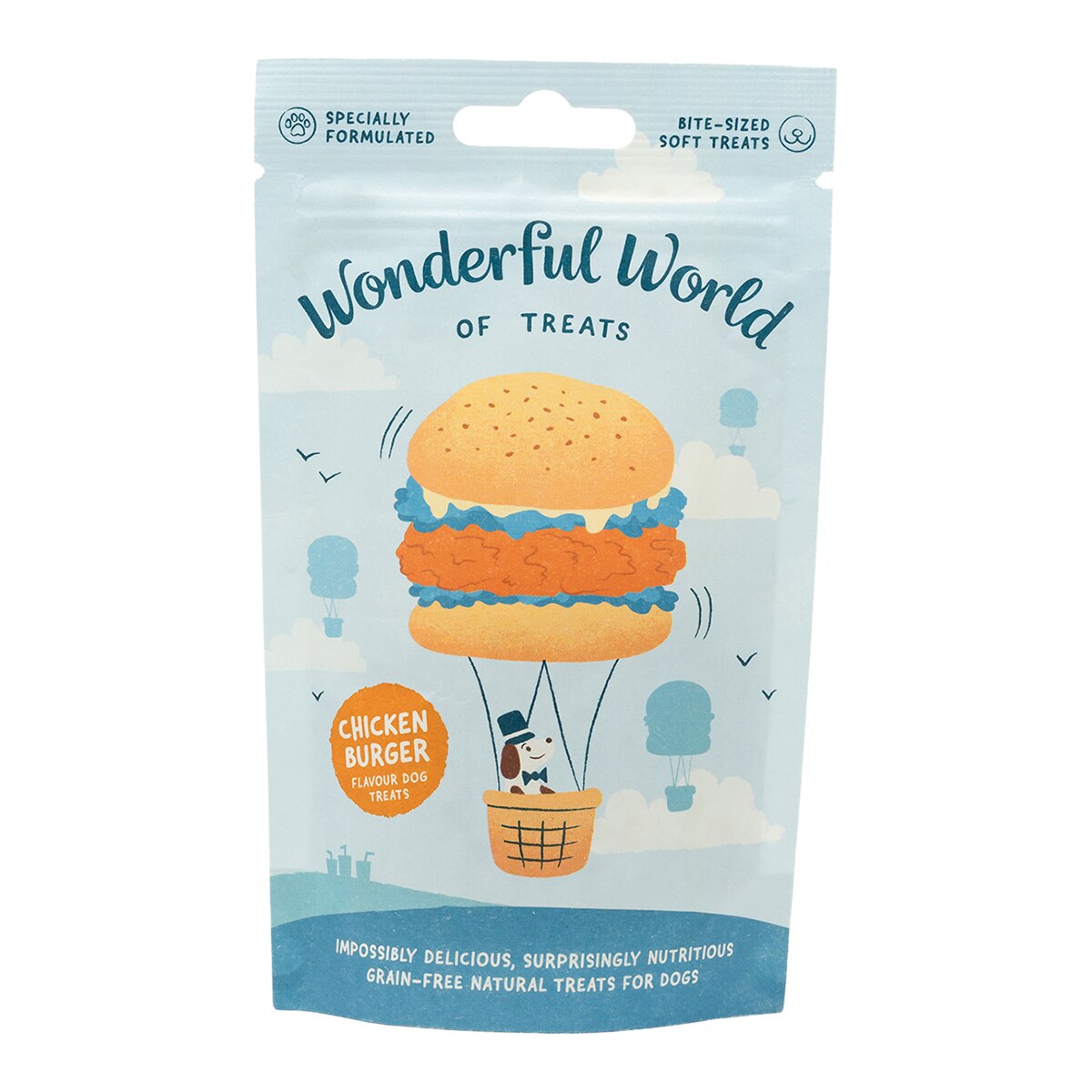 Wonderful World – Snack para perrros adultos y sénior hamburguesa de pollo Wonderful World 50g.