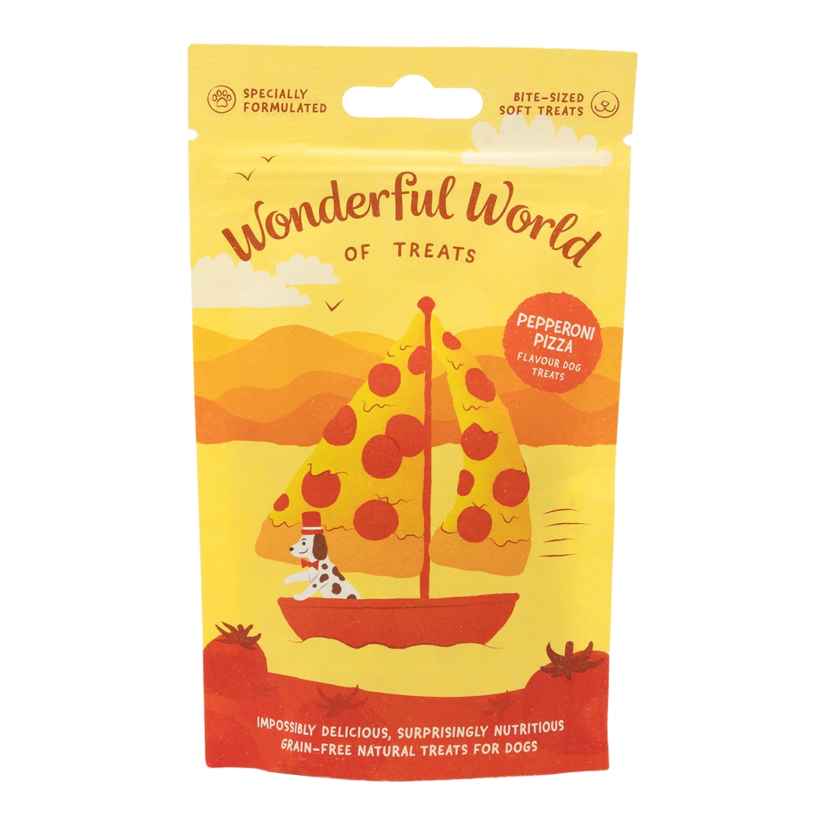 Wonderful World – Snack para perrros adultos y sénior pizza pepperoni Wonderful World 50g.