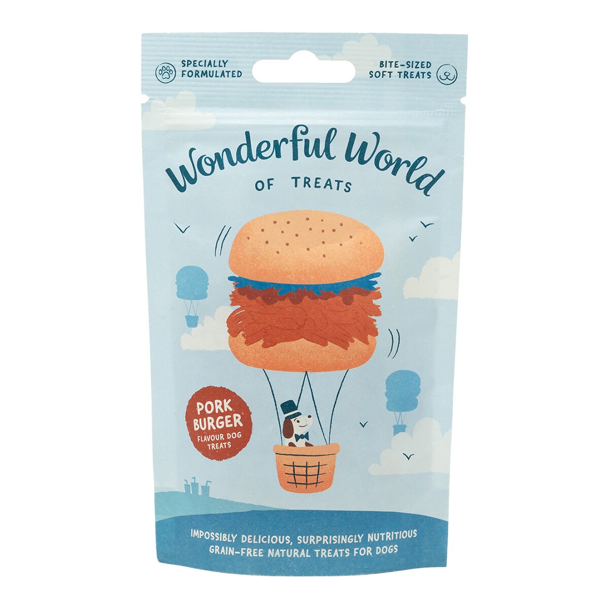 Wonderful World – Snack para perrros adultos y sénior hamburguesa de cerdo Wonderful World 50g.