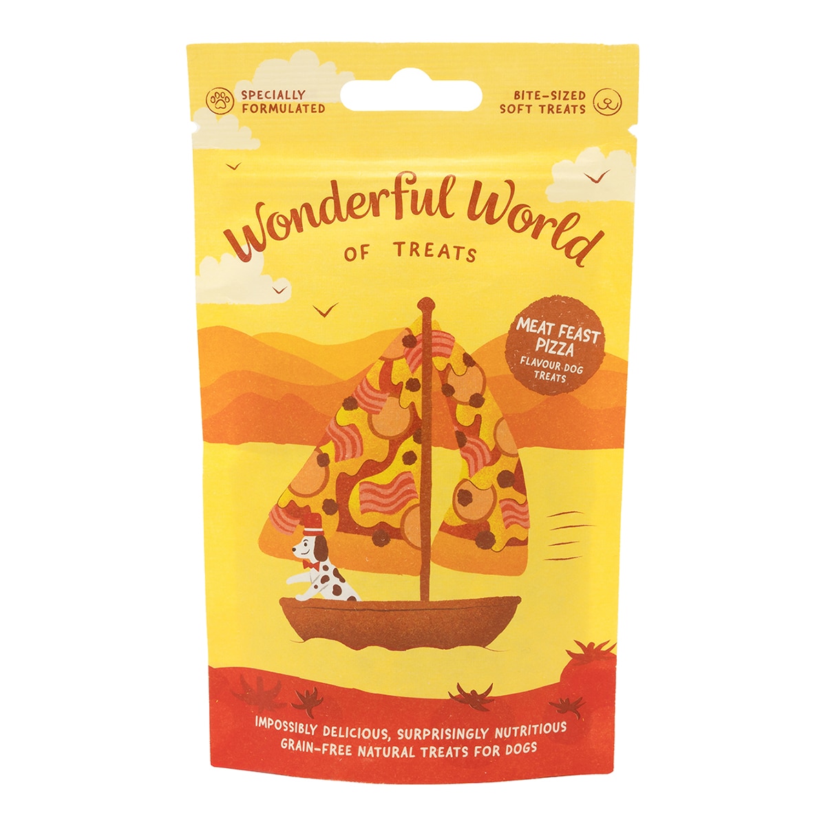 Wonderful World – Snack para perrros adultos y sénior pizza carne Wonderful World 50g.