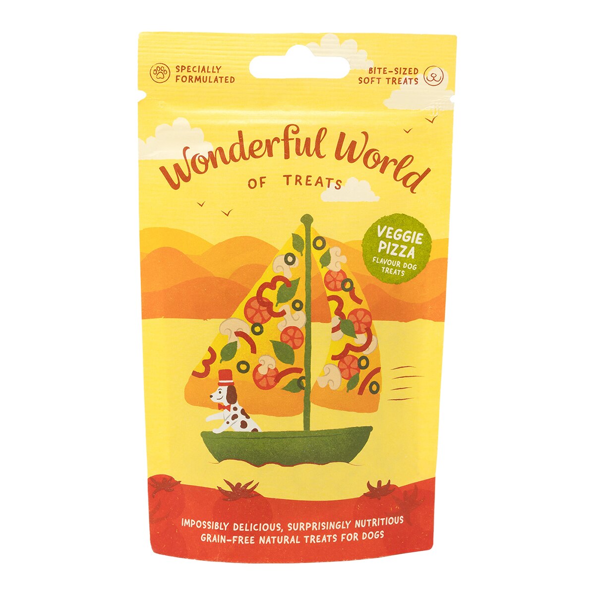 Wonderful World – Snack para perrros adultos y sénior pizza vegetal Wonderful World 50g.