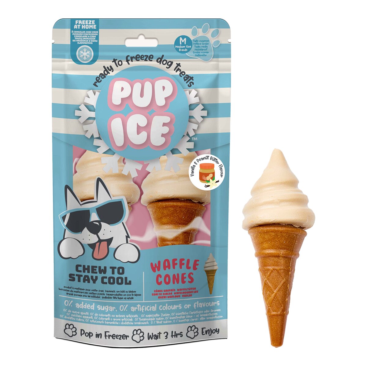 Pup Ice – Snack helado para perros vainilla y cacahuete 2 cucuruchos Pup ice 110g.