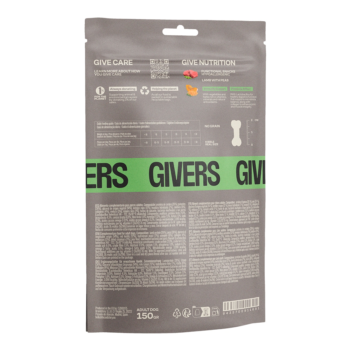 Snacks para perros adultos hipoalergénicos Givers cordero con guisantes 150 gr 3