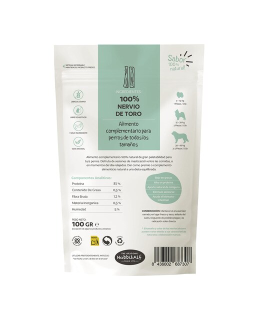 Puntas de nervio de toro naturales para perros adultos Hobbitalf 100 g 2