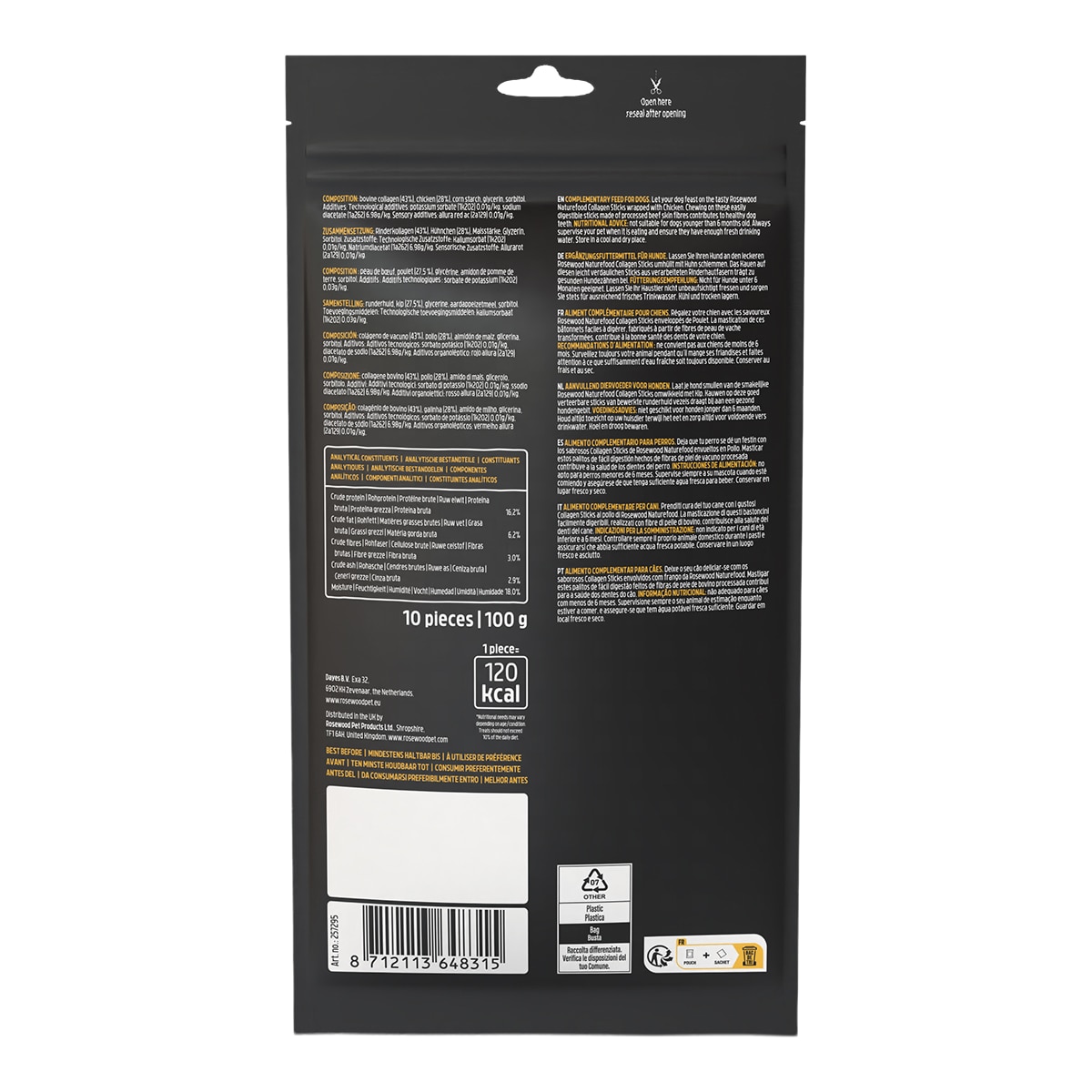 Snacks para perros adultos naturefood colagen trio Rosewood pollo 100 g 2