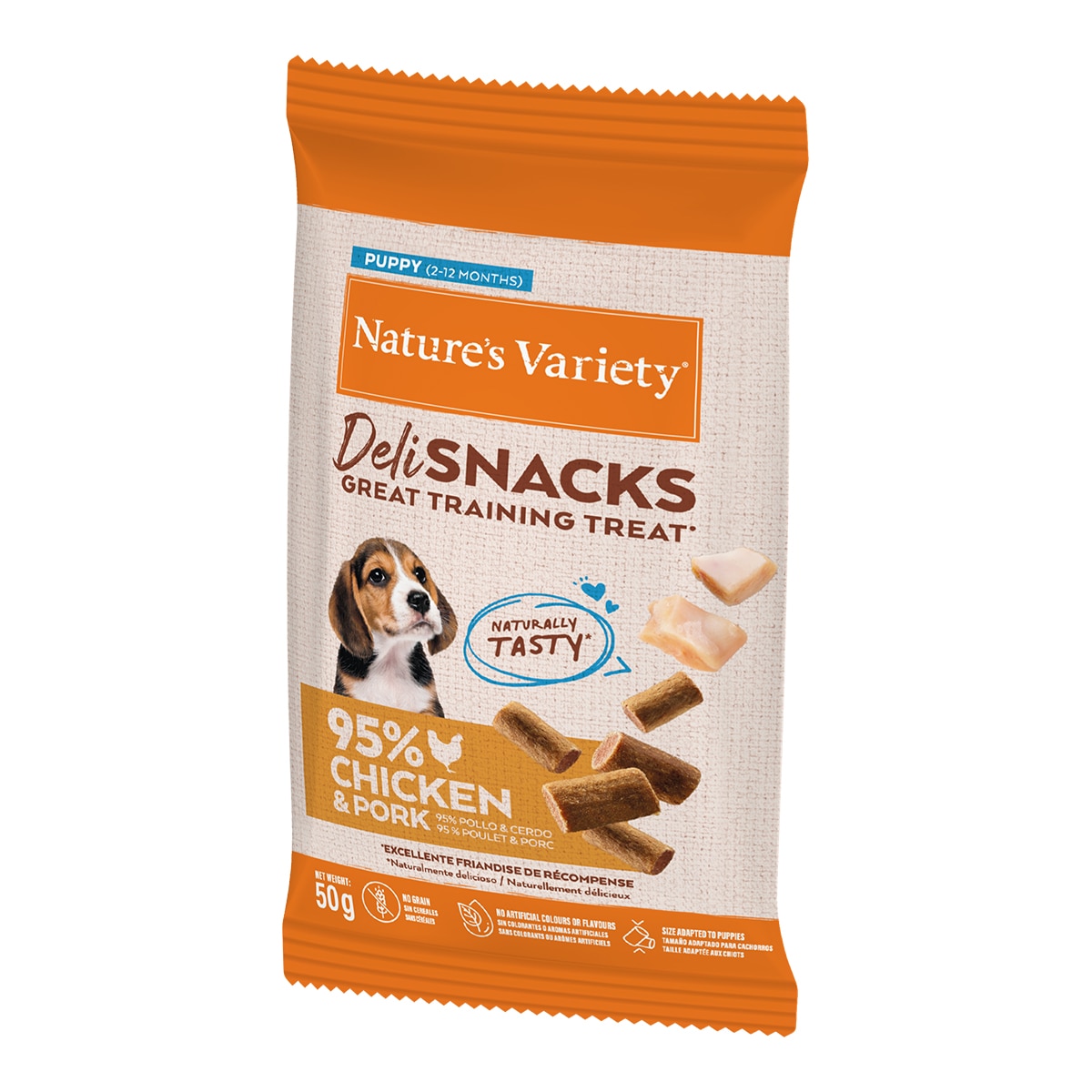 Imagen 0 de Snack para perros cachorros Nature's Variety Deli pollo y cerdo 50 g