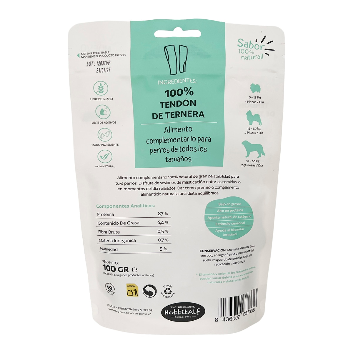 Tendón de ternera natural para perros Hobbitalf 100 g 2