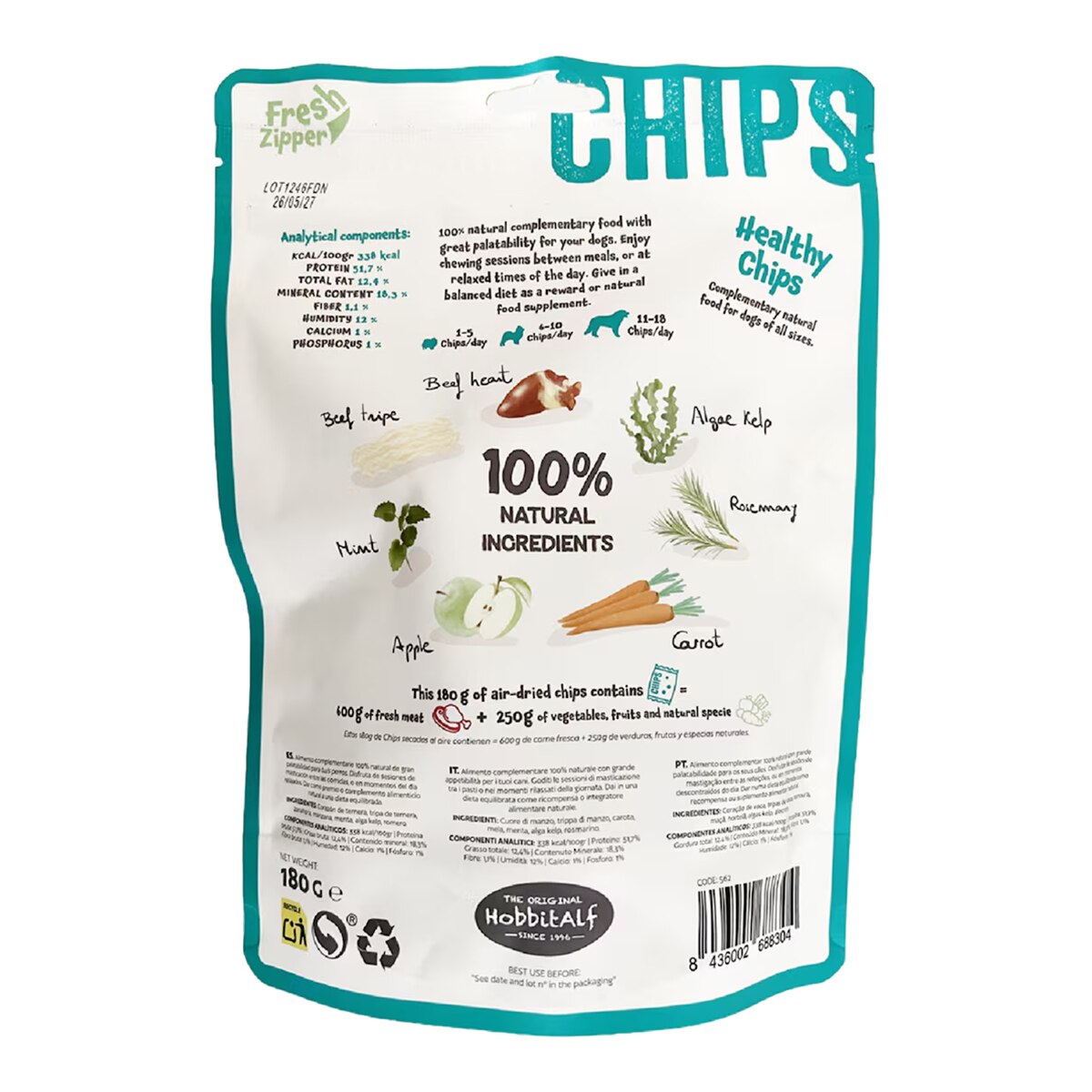 Snacks para perros Healthy Chips Fresh Hobbitalf 180 g 2
