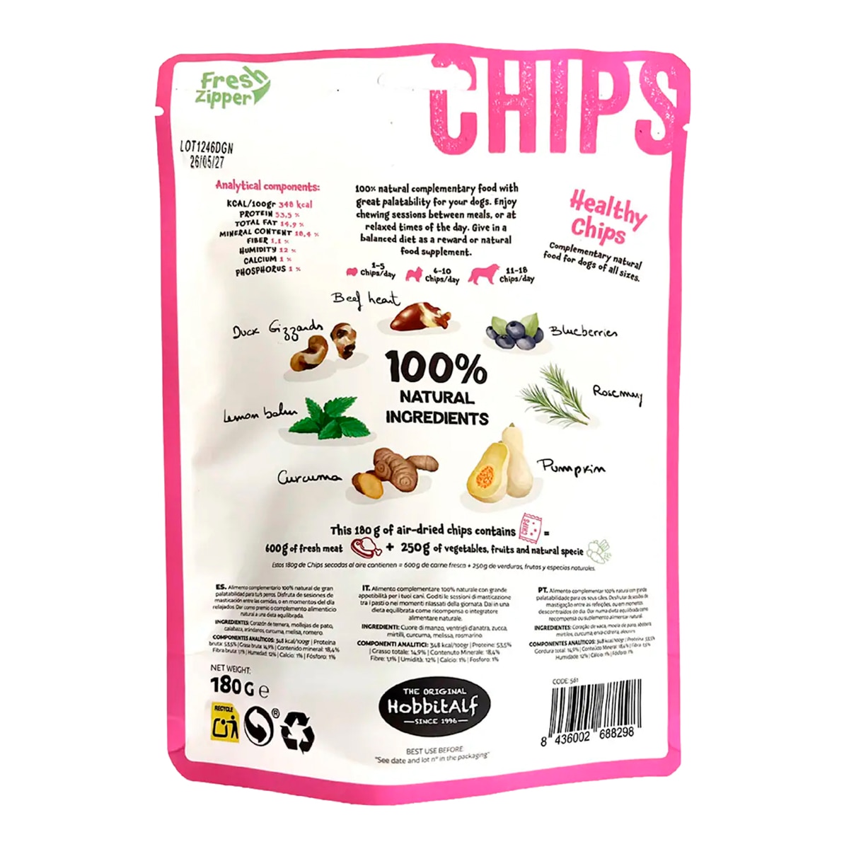 Snacks para perros Healthy Chips Digest para perros Hobbitalf 180 g 2