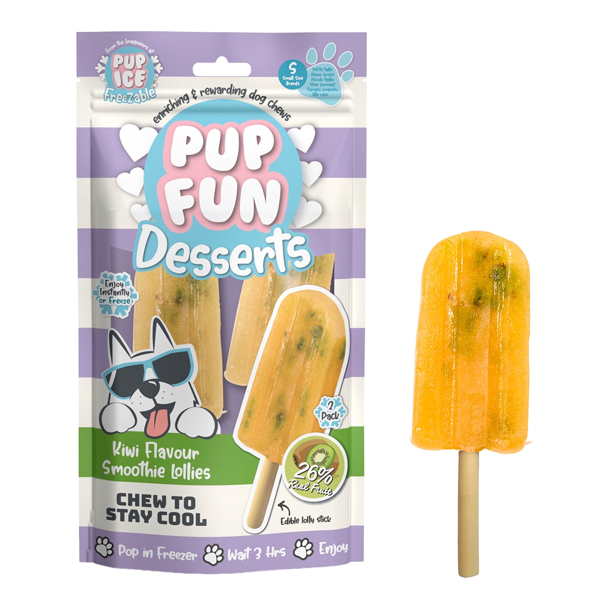 Imagen 1 de Snack helado para perros adultos pequeños kiwi 2 unidades Pup Fun 60g