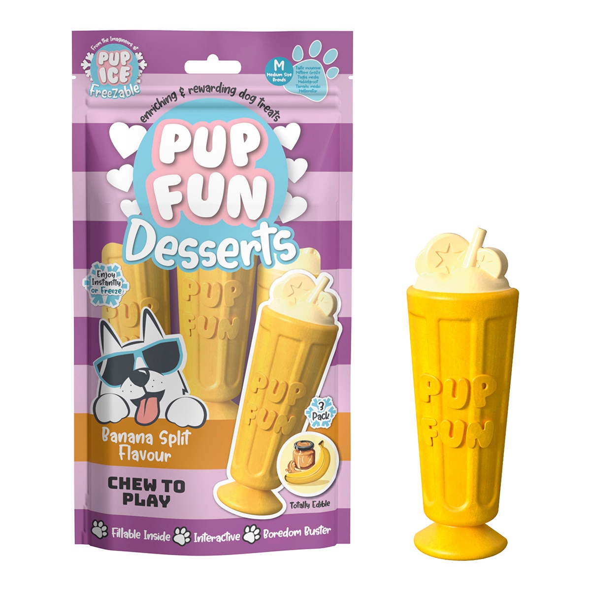 Imagen 1 de Snack para perros adultos medianos banana split 3 unidades Pup Fun 90 g