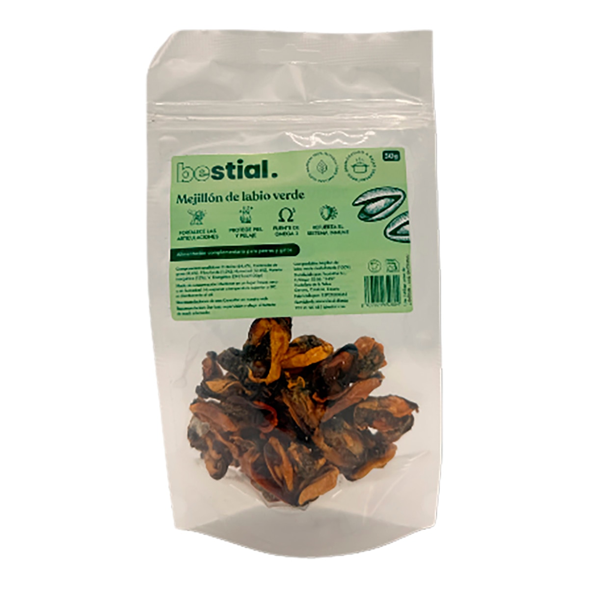 Imagen 0 de Snack para perros y gatos mejillón de labio verde Bestial 50 g