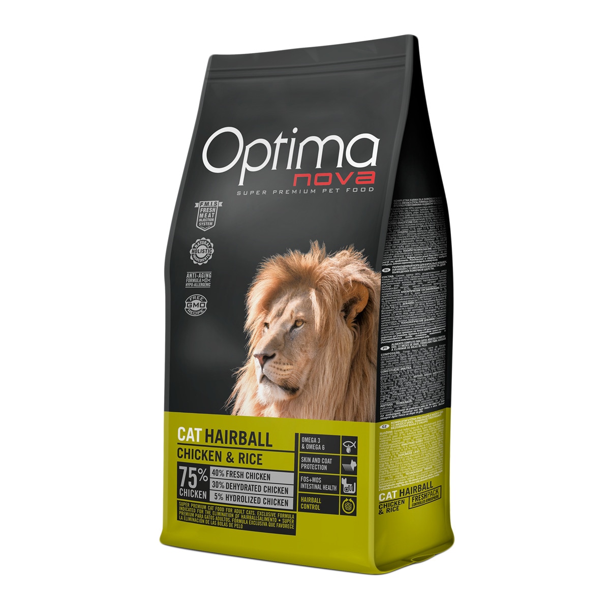Optima Nova - Pienso para gatos adultos Optima Nova Hairball pollo y arroz
