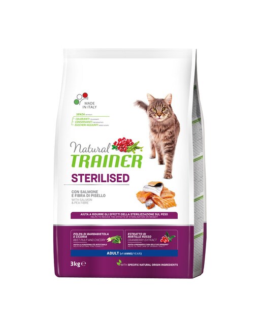 Natural Trainer - Pienso para gatos adultos esterilizados Natural Trainer salmón 3 kg