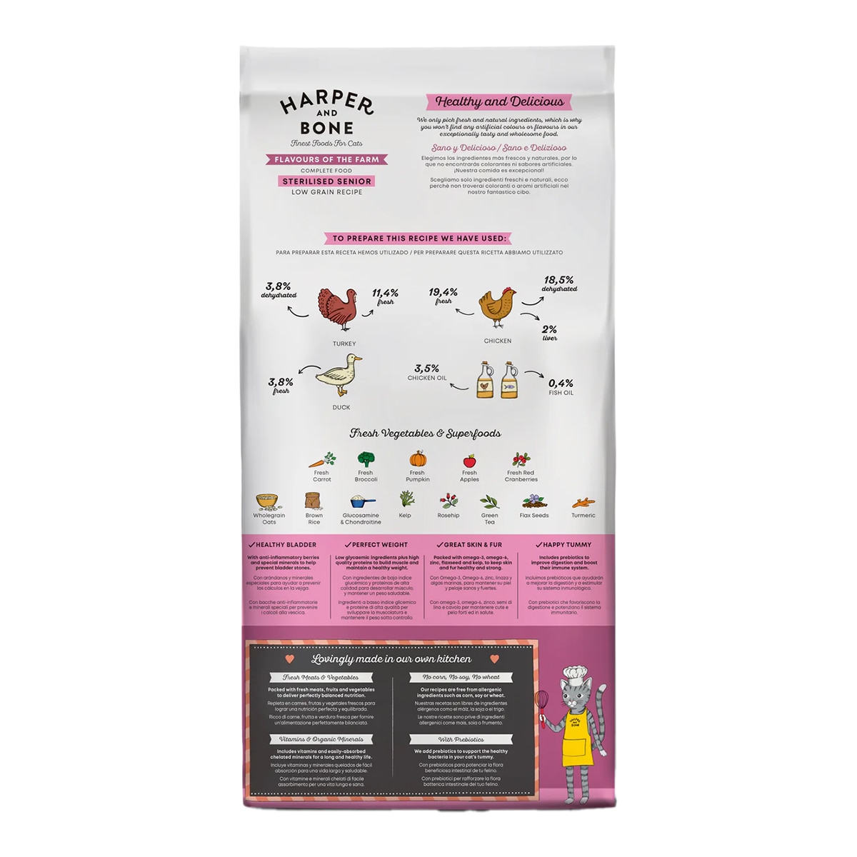 Pienso para gatos sénior esterilizados Harper and Bone sabores de granja pato, pollo y pavo 2 kg 2