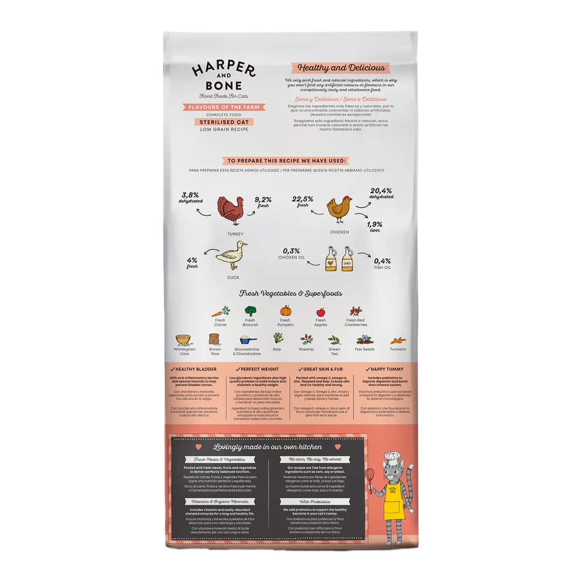Pienso para gatos adultos esterilizados Harper and Bone sabores de granja pato, pollo y pavo 2 kg 2