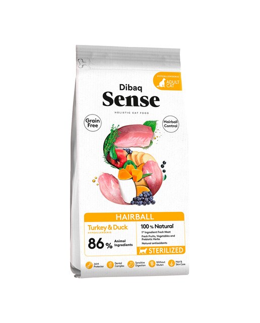 Imagen 0 de Pienso para gatos adultos esterilizados Dibaq Sense Hairball Control pavo y pato 1,5 kg